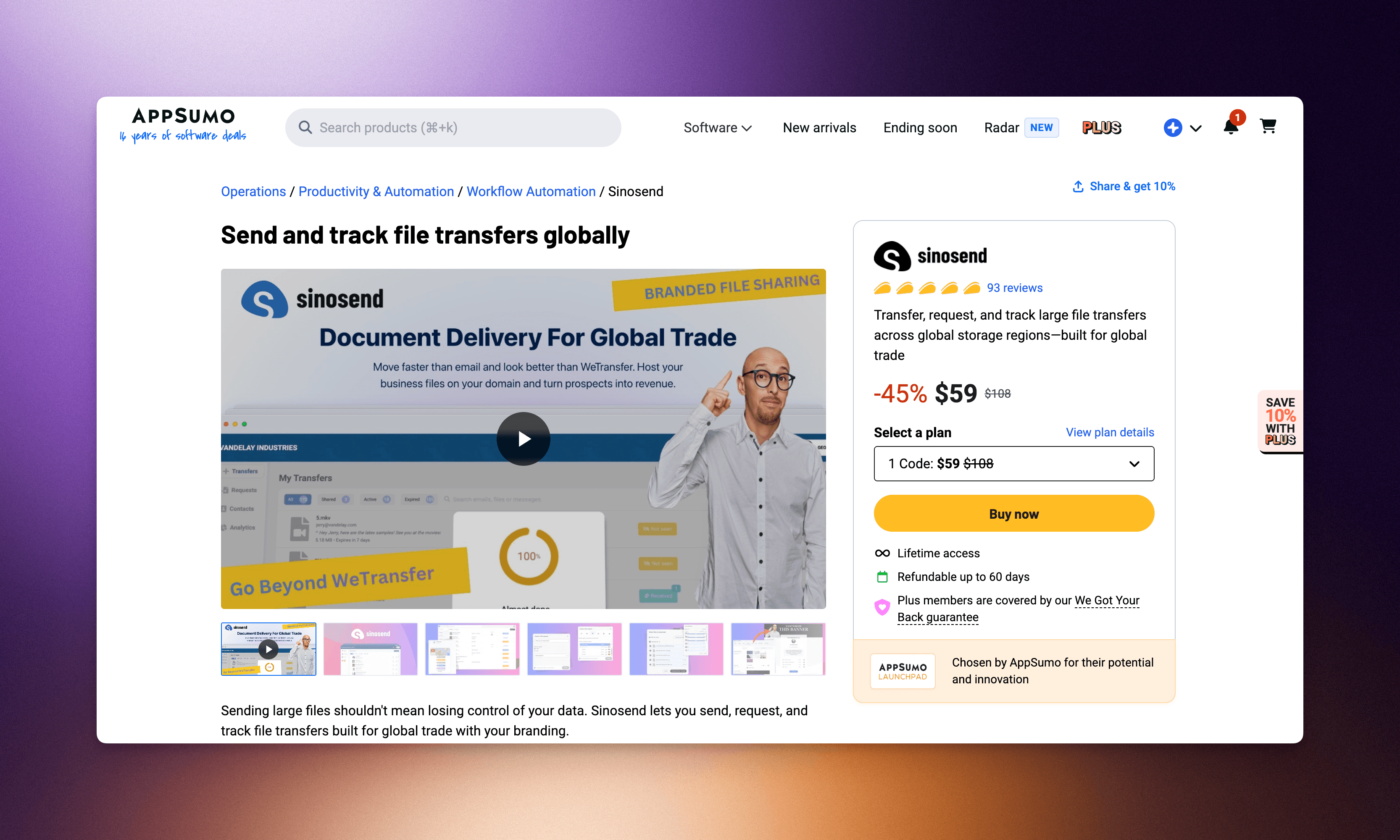 Sinosend AppSumo lifetime deal start at $59